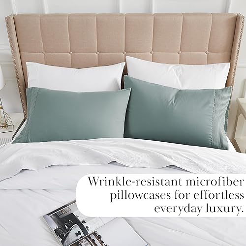 Miniatura 4 de Southshore Fine Linens - Vilano Springs - Par de fundas de almohada plisadas, color verde azulado, estándar (Queen)