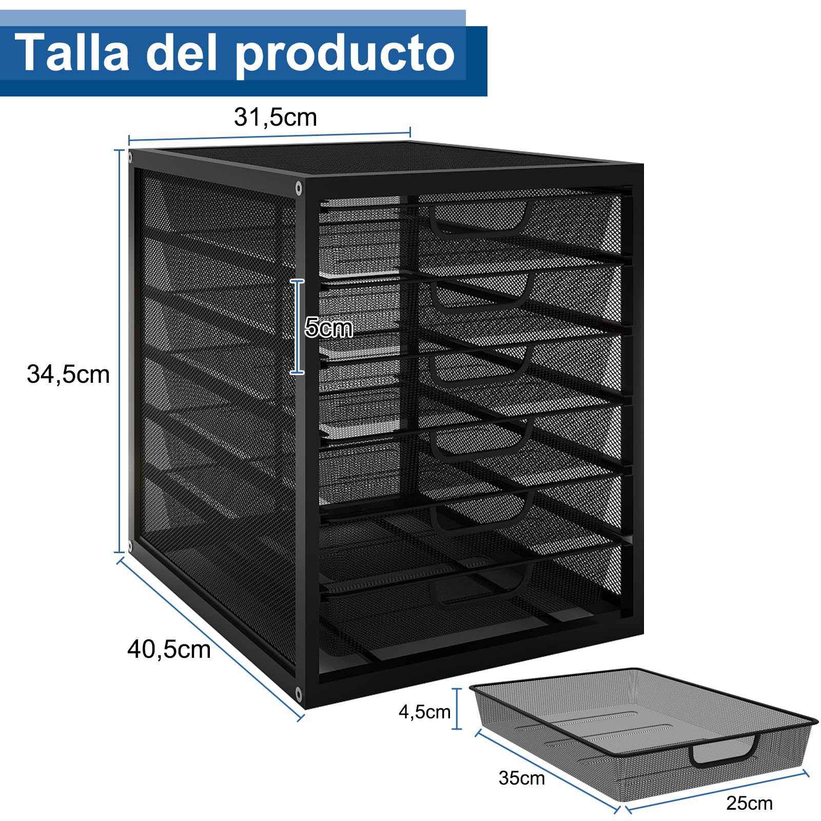 PUNCIA Cajonera con 6 Cajones Organizador Bandejas Oficina de Documentos A4 | Archivador Metálico de Papel Clasificador para Escritorio Armario Metal Mesa Caja de Almacenamiento Material de Oficina
