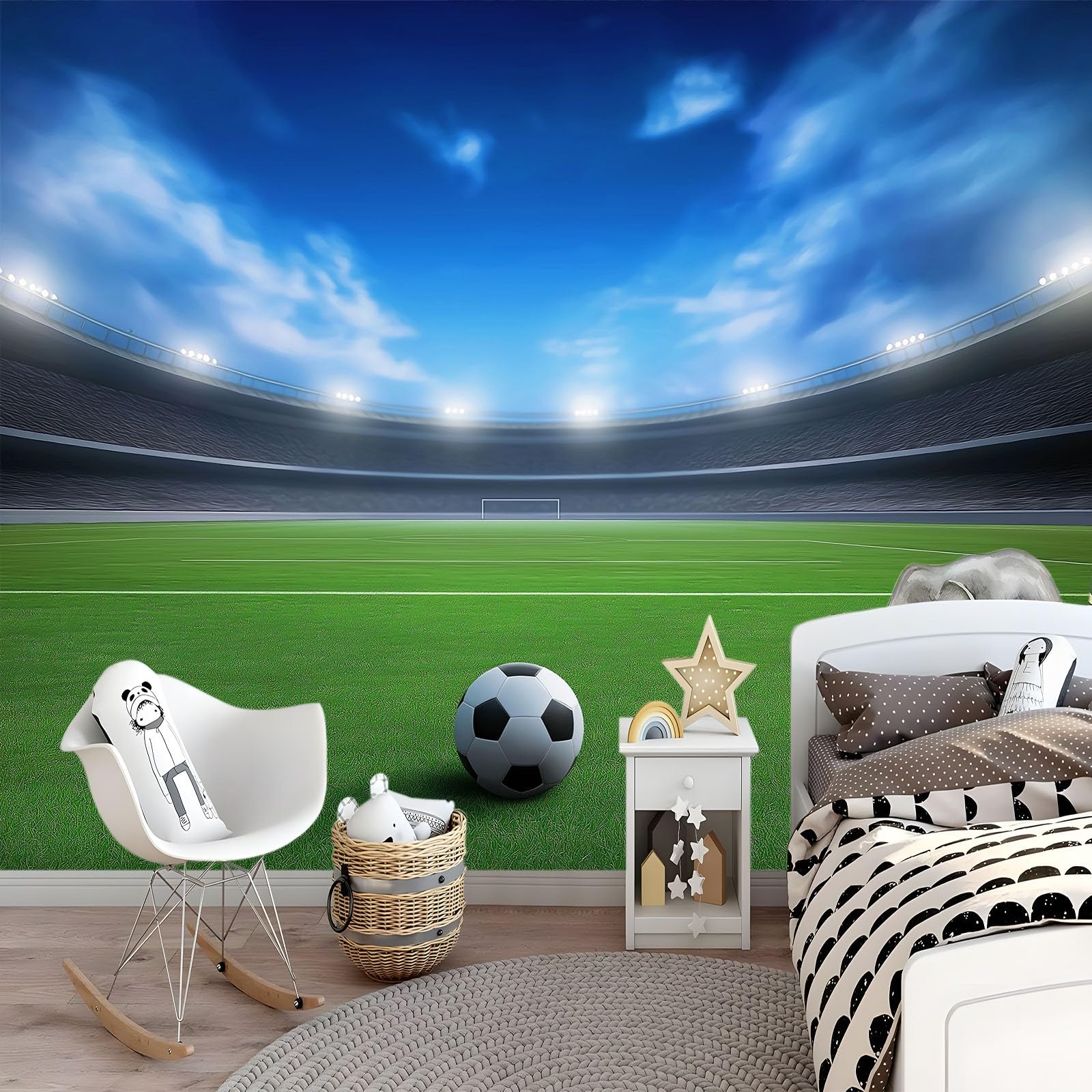 Tapeta 3D, boisko do piłki nożnej, piłka nożna, 350 x 256 cm, murale ścienne, fotografia sportowa z włókniny, fototapeta do salonu, sypialni, pokoju dziecięcego, biura, dekoracja, łatwa instalacja