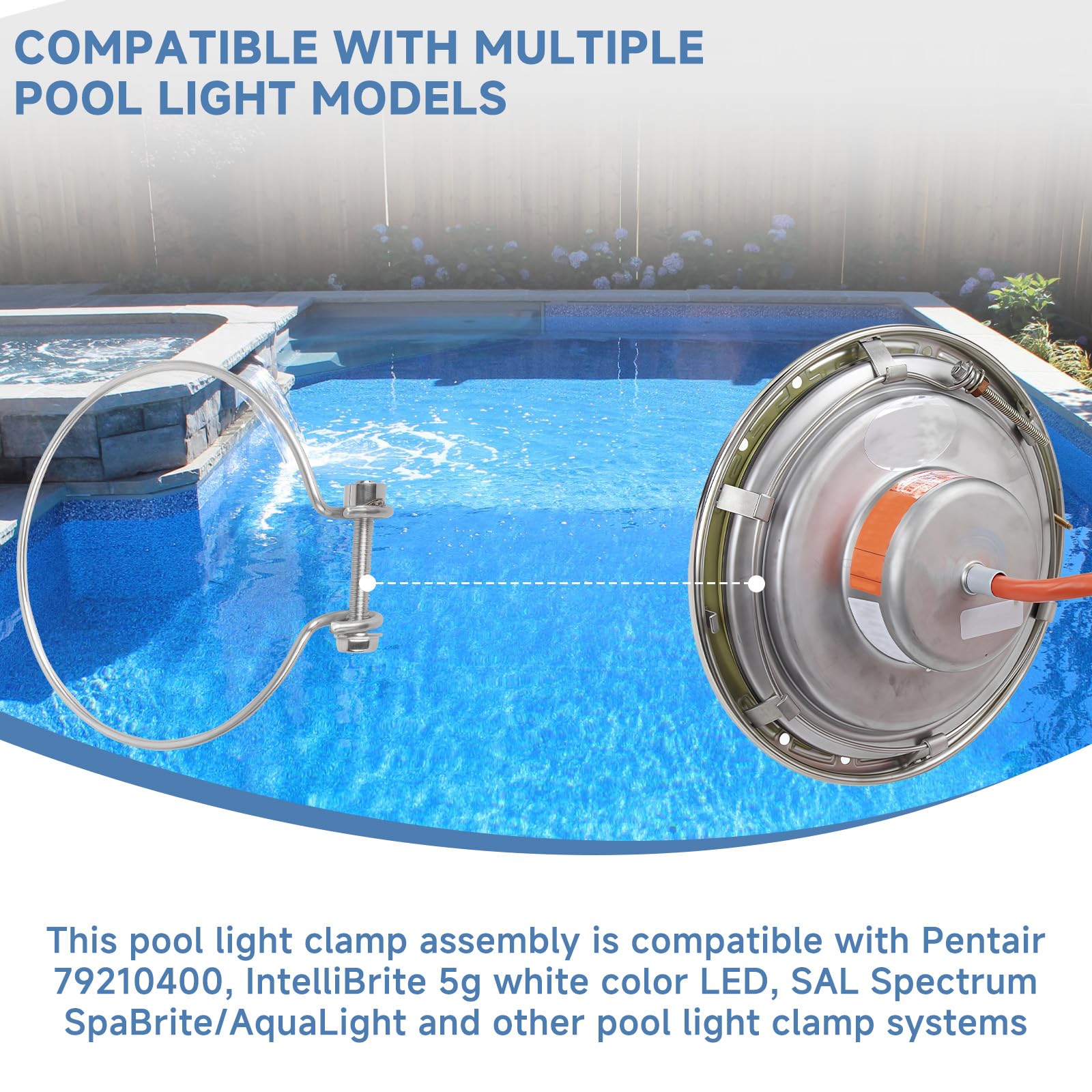79210400 - Conjunto de abrazadera de luz para piscina y spa, adecuado para Pentair de una sola tensión de repuesto de abrazadera de alambre de luz de piscina, con tuerca de soldadura