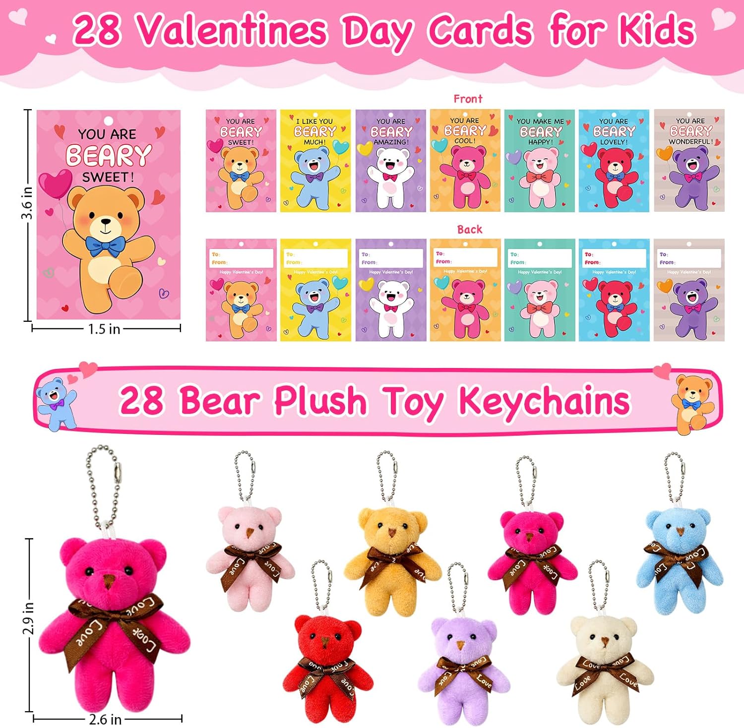 Easter Gift Cards with Plush Bears, 28 Pack Classroom Exchange Gifts for Kids, Easter Party Favors, School Prizes with 7 Cute Card Designs