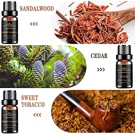Essential Oils Set, Men Scents Fragrance Oil Aromatherapy Essential Oils Kit for Diffuser (6x10ML) - Sandalwood, Cedar, Leather, Sweet Tobacco, Rum, Cologne Aromatherapy Oils Gift for Men