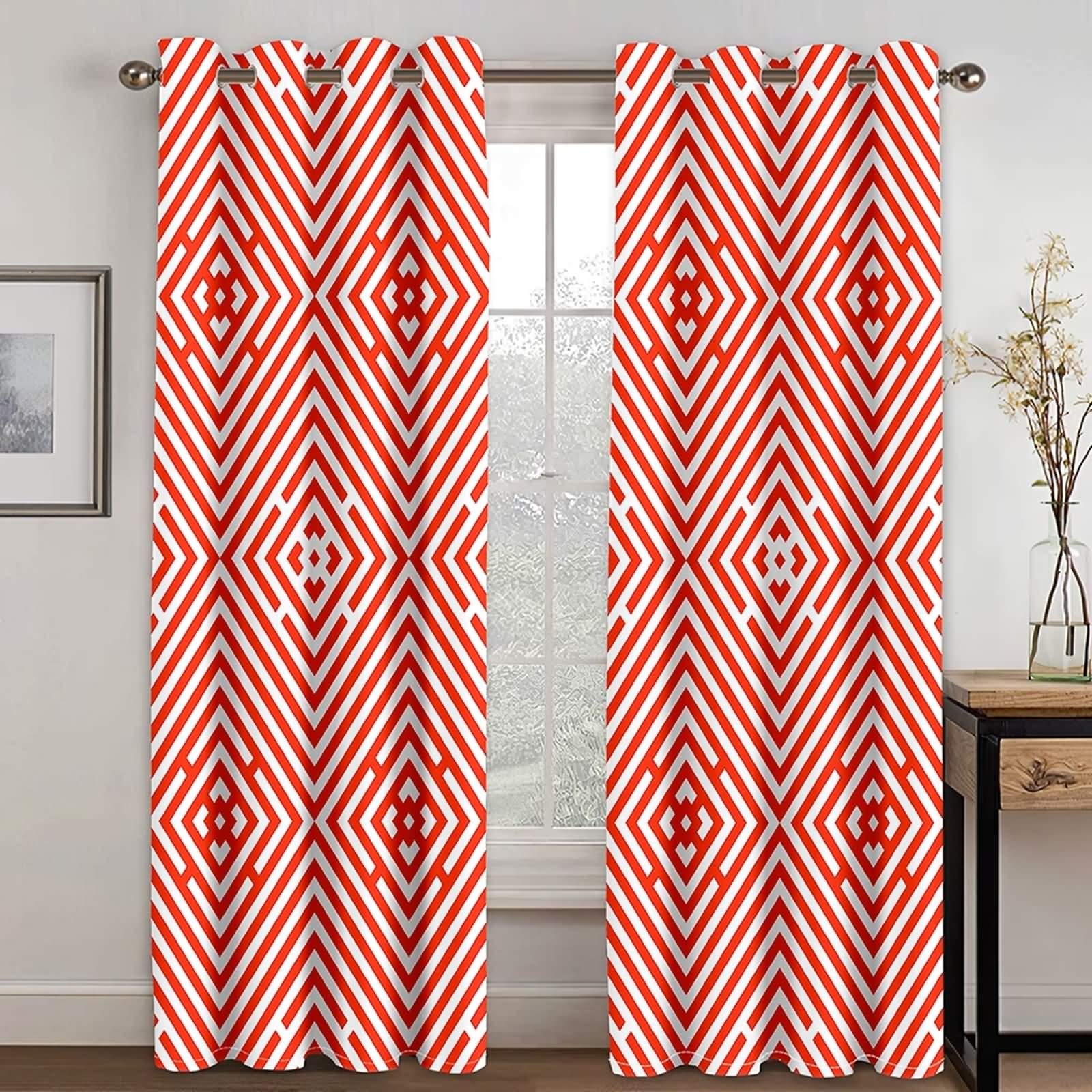 Rideau occultant KnSam géométrie rouge blanc 107x274cm pour décorer salon et chambre