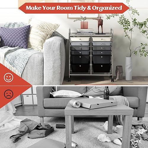 Vista 139 de LDAILY Carrito de almacenamiento con ruedas de 15 cajones, carrito rodante con cajones para aula, organizador de manualidades con ruedas con marco