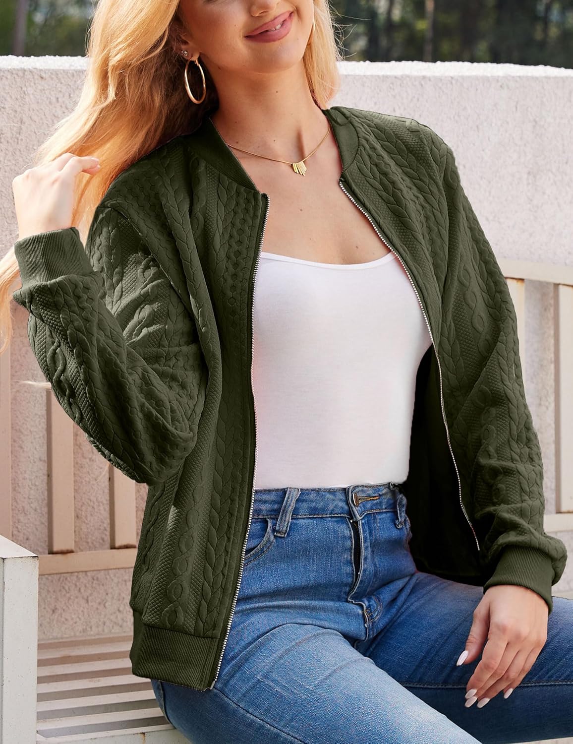 Larmliss Women's Zip Up Cardigan Sweater Hoodies Long Sleeve Jacket Crewneck Casual Outerwear Spring Fall Trendy Coat Outfits - Image 5