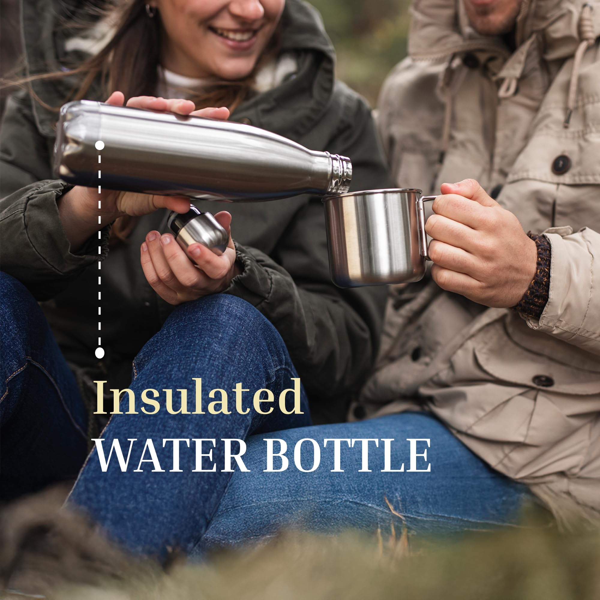 JS Gourmet Botella de agua de acero inoxidable de doble pared de 750 ml con tapa de silicona a prueba de fugas, ligera, reutilizable, botella de metal aislada, mantiene las bebidas calientes o frías