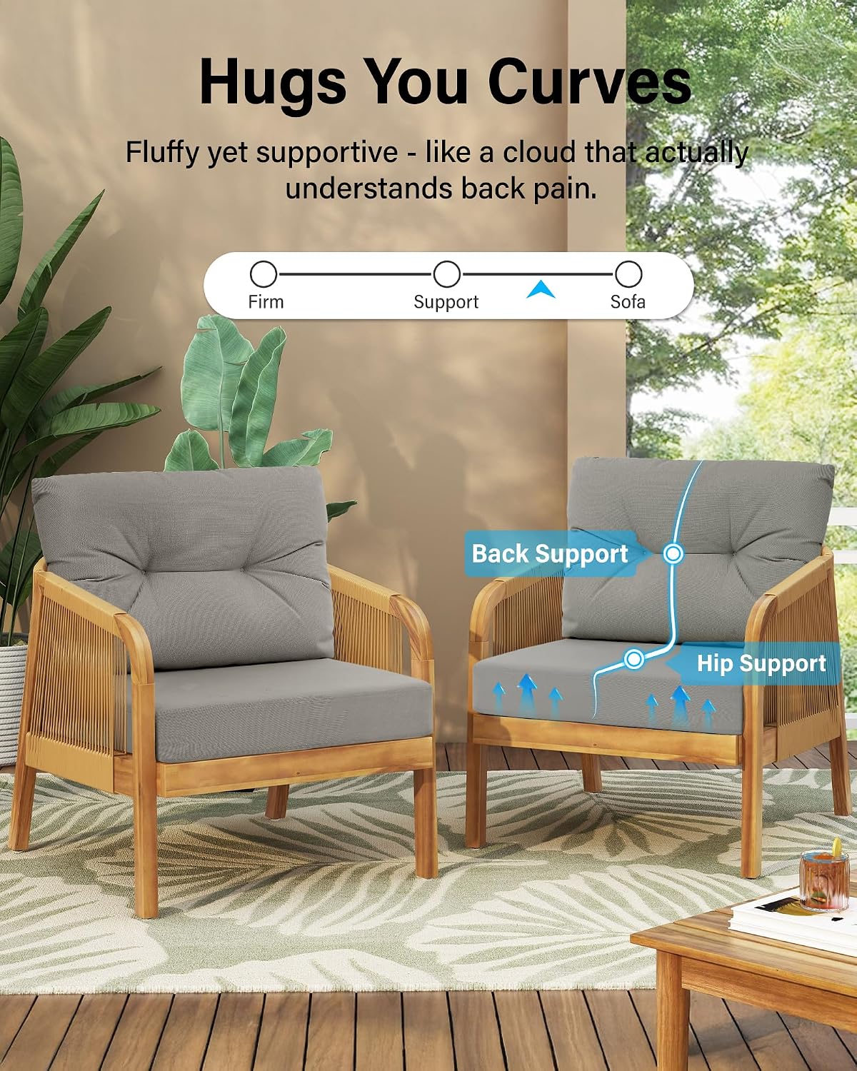 YEFU Outdoor Cushions for Patio Furniture: Waterproof Fade-Resistant Outdoor Chair Cushions Set of 4 - Deep Seat Patio Cushions Replacement with Ties for Chair Sofa Couch - 24 x 24 Inch(Light Gray)
