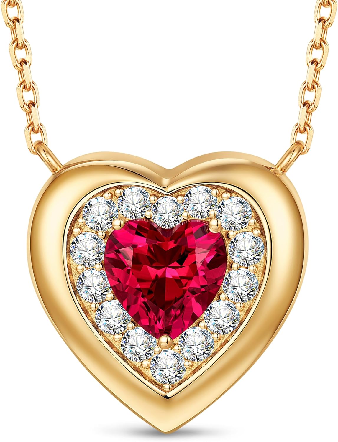 Certified 2CT Lab Grown Pigeon Blood Ruby Heart Necklace, 14K Champagne Gold Plated Sterling Silver Chain, Vintage Style Halo Pendant, Conflict-Free July Birthstone Gift for Women, Anniversary, Mother's Day, Box & Certificate Included