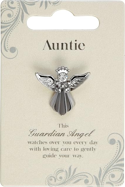 Guardian Angel Brooch for Auntie, Angel Badge with Rhinestone for Women, Gift with Inspirational Message, Lapel Pins-Silver-One Size, Metal