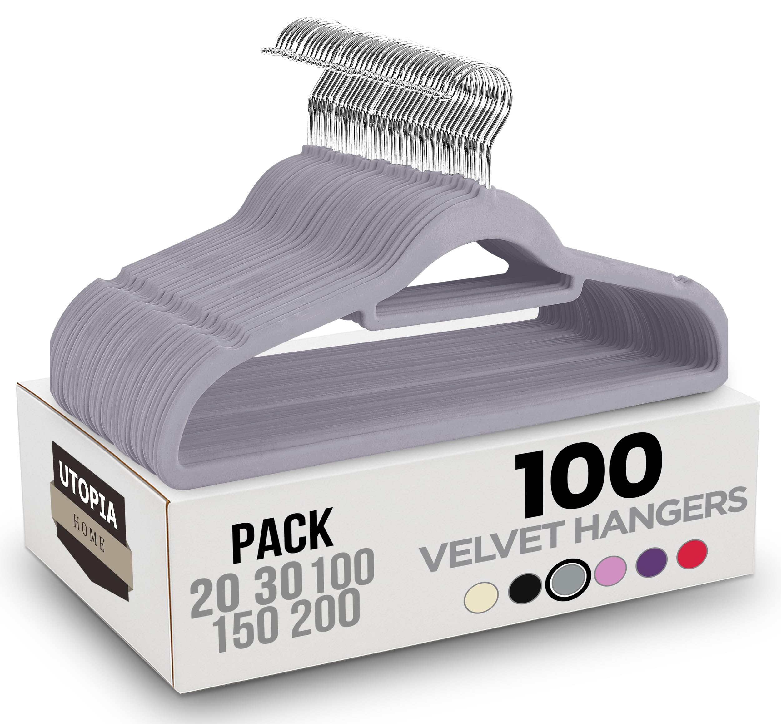 Utopia Home 100 Velvet Suit - Heavy Duty Velvet Clothes Hangers - Premium Non-Slip Hangers for Clothes - 360 Degree Swivel Hook Coat Hangers Adult - Sturdy to hold Jacket or Trouser (Grey)