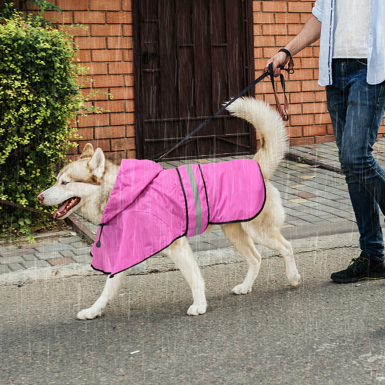 Impermeabile per cani, con cappuccio, regolabile, riflettente, antivento, per cani di taglia piccola, media e grande (S, rosa)