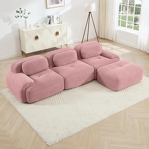 Miniatura 117 de Sofá moderno comprimido sin estructura de 116 pulgadas, sofás seccionales de 3 plazas para sala de estar, sofá seccional modular de pana negra tipo