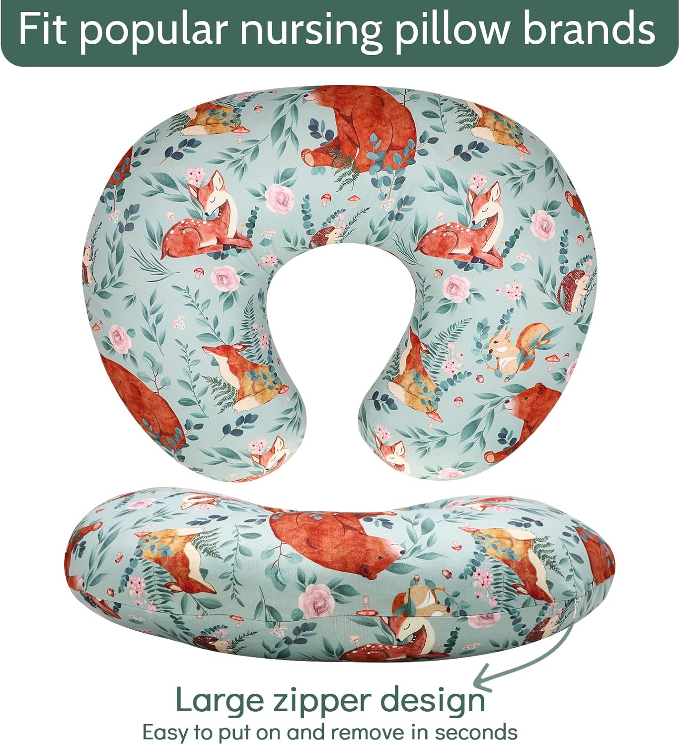 Nursing Pillow Cover & Baby Blankets, Woodland Breastfeeding Pillow Cover Boys Girls, Super Soft Throw Blanket 30 x 40 Inches