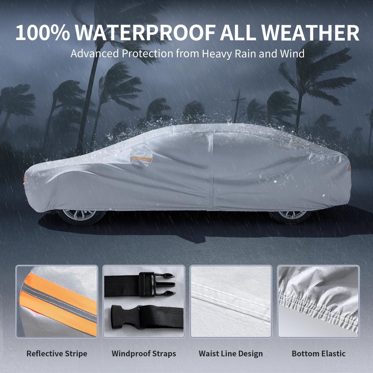 Multi-Layer Car Cover Custom Fit for Honda Civic(Type R)(2006-2026), 100% Waterproof All Weather for Automobiles, Gift with Towel, Heavy Duty Car Covers for Rain Sun UV Protection with Door Zipper.