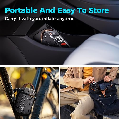 Miniatura 6 de Compresor de aire portátil para inflado de neumáticos, bomba de 150 PSI para inflado rápido de neumáticos, inflador inalámbrico de neumáticos de
