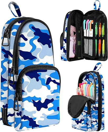 LISEVO Bonito estuche azul con forma de mochila escolar 3D con forma de bolsa escolar para niñas, niños y mujeres, gran capacidad para bolígrafos y