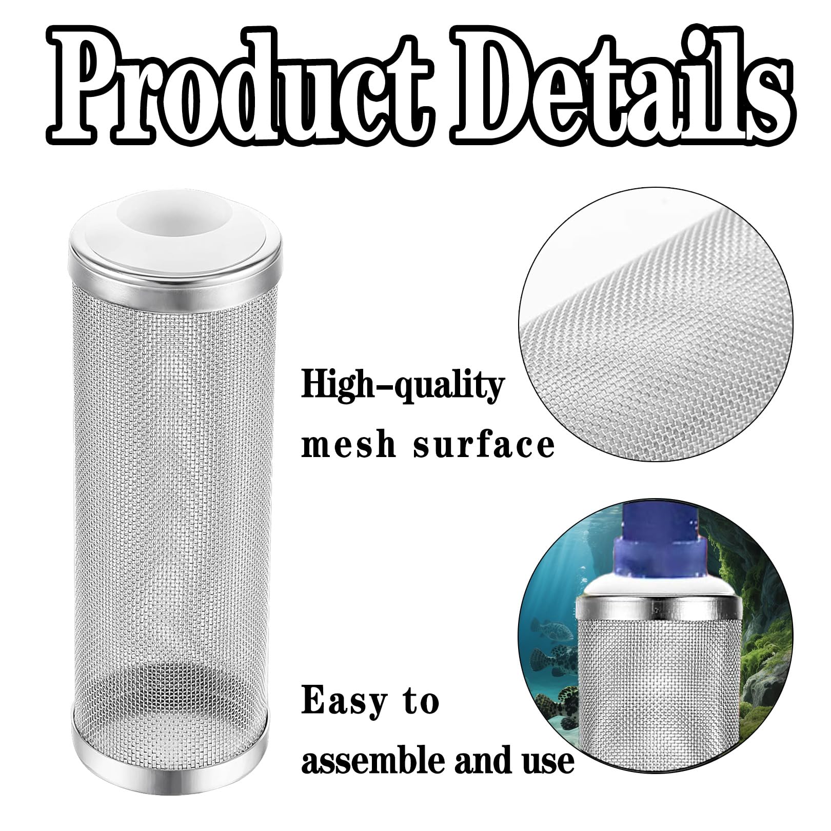 Bivethoi Edelstahl-Ansaug-Abdeckung Für Aquarien, 12 Mm Garnelenfilter, Metall, Aquarium-Filter, Ansaugsieb, Netzstoff, Filternetz, Abdeckung, Aquariumeinlassfilter Für Aquarien