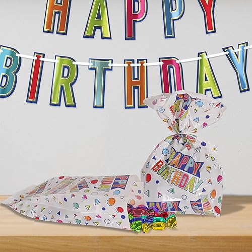 Miniatura 4 de Beistle 50 bolsas de celofán para regalos de fiesta, galletas, dulces, incluye lazos giratorios