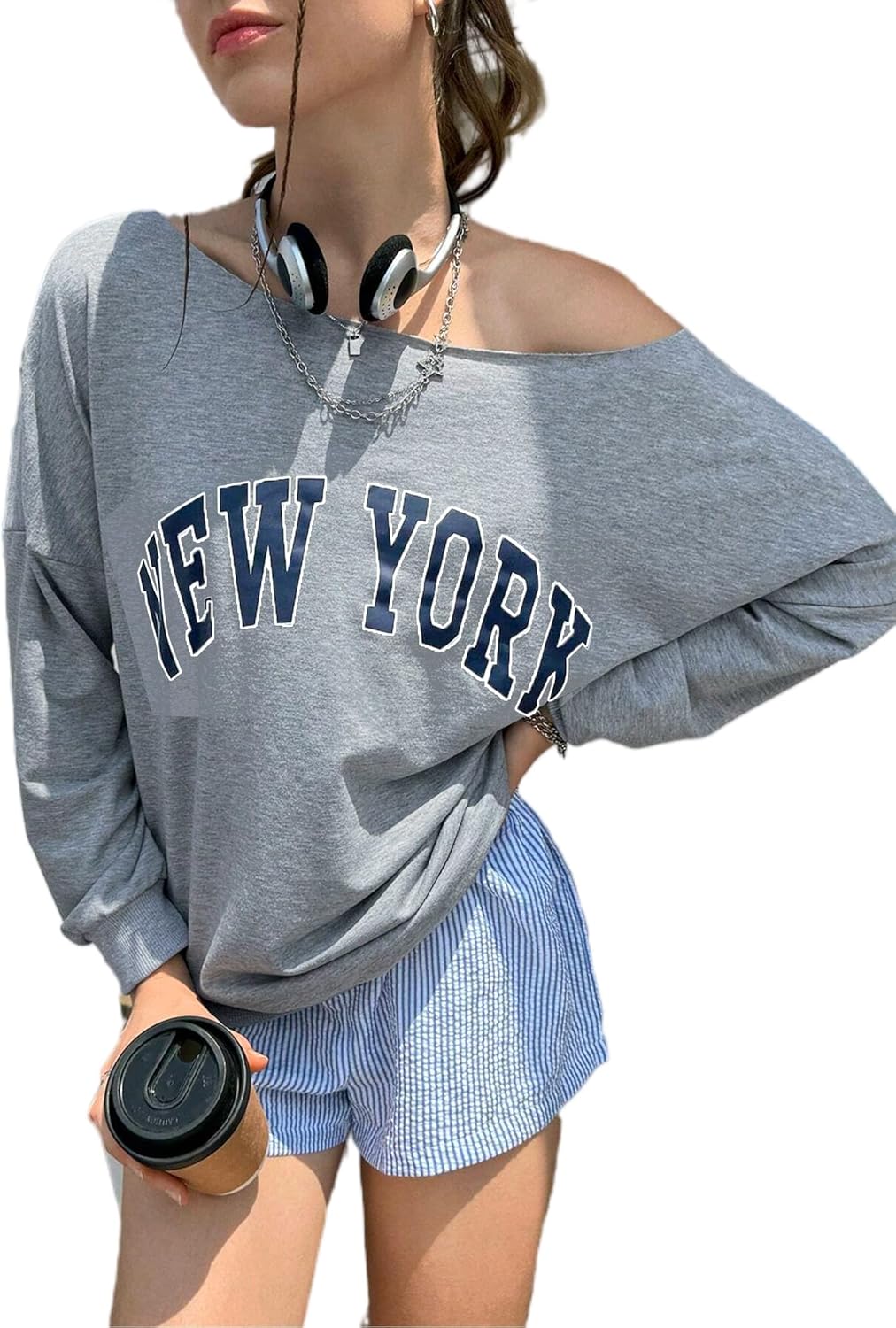 Remidoo Womens Off Shoulder Sweatshirt Drop Shoulder Oversized Long Sleeve Pullover Top - Image 4