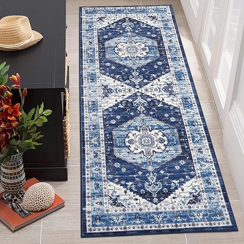 COZYLOOM Alfombra bohemia de 2 x 6 pies, estilo vintage, medallón persa, alfombra de entrada, alfombra floral oriental para interiores, alfombra