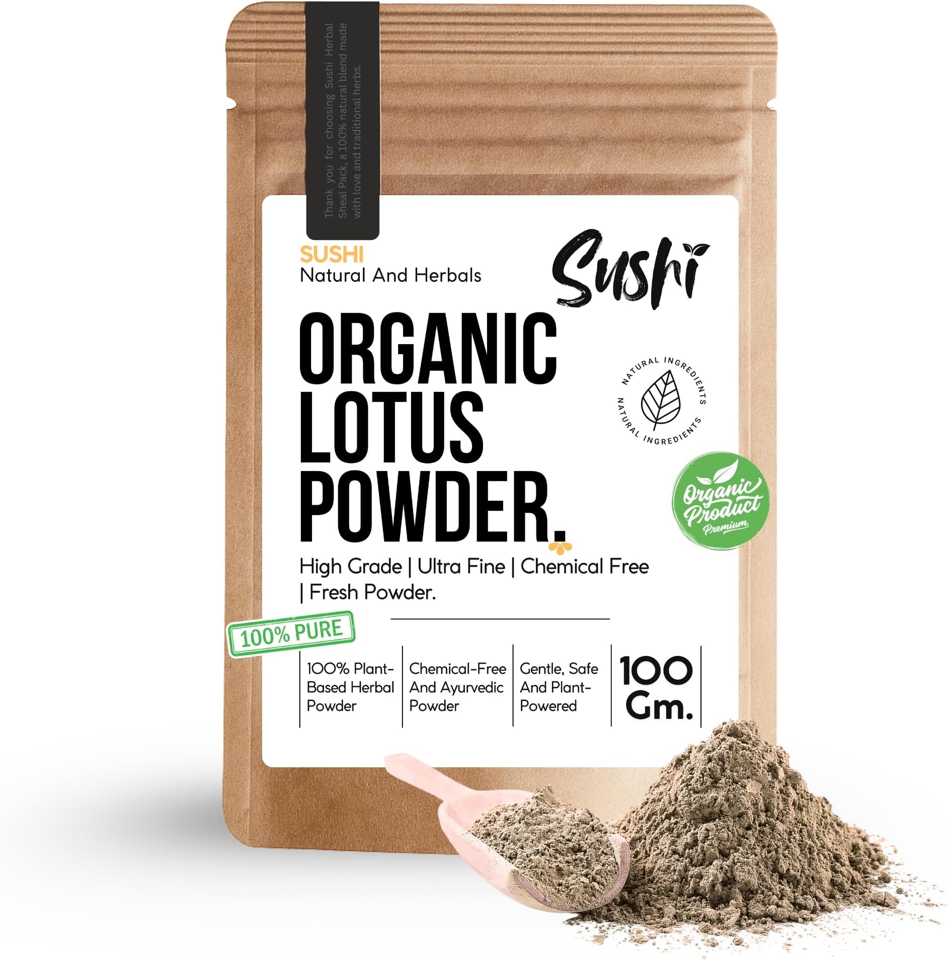 Sushi Lotus Powder | 100% Pure & Organic | Natural Skin Care & Hydration | Rich in Antioxidants & Nutrients (Pack of 1 | 100gm)