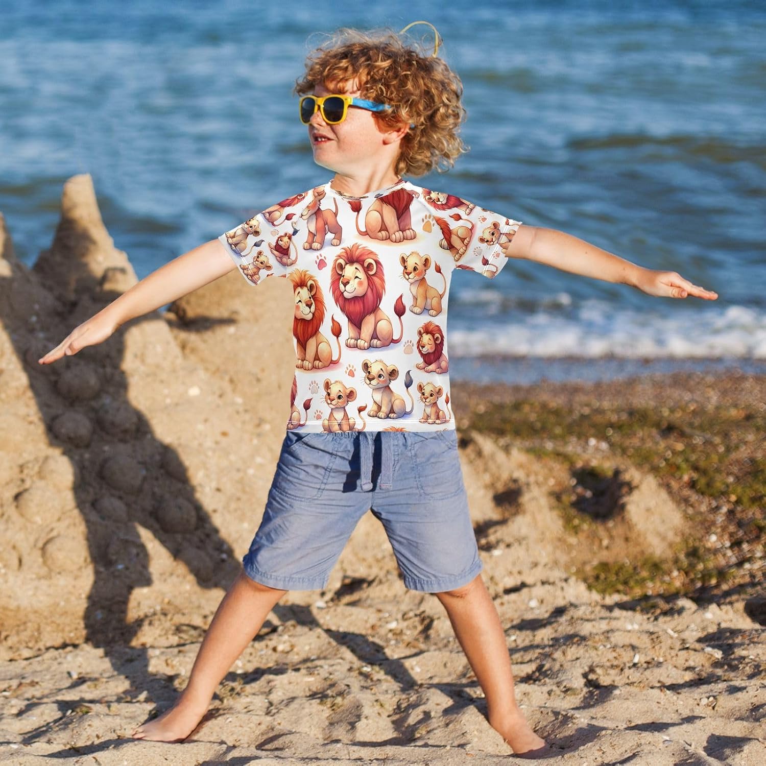 Toddler Boy Short Sleeve Rashguard Swim Shirt UPF 50+ Sun Protection Quick Dry Shirt