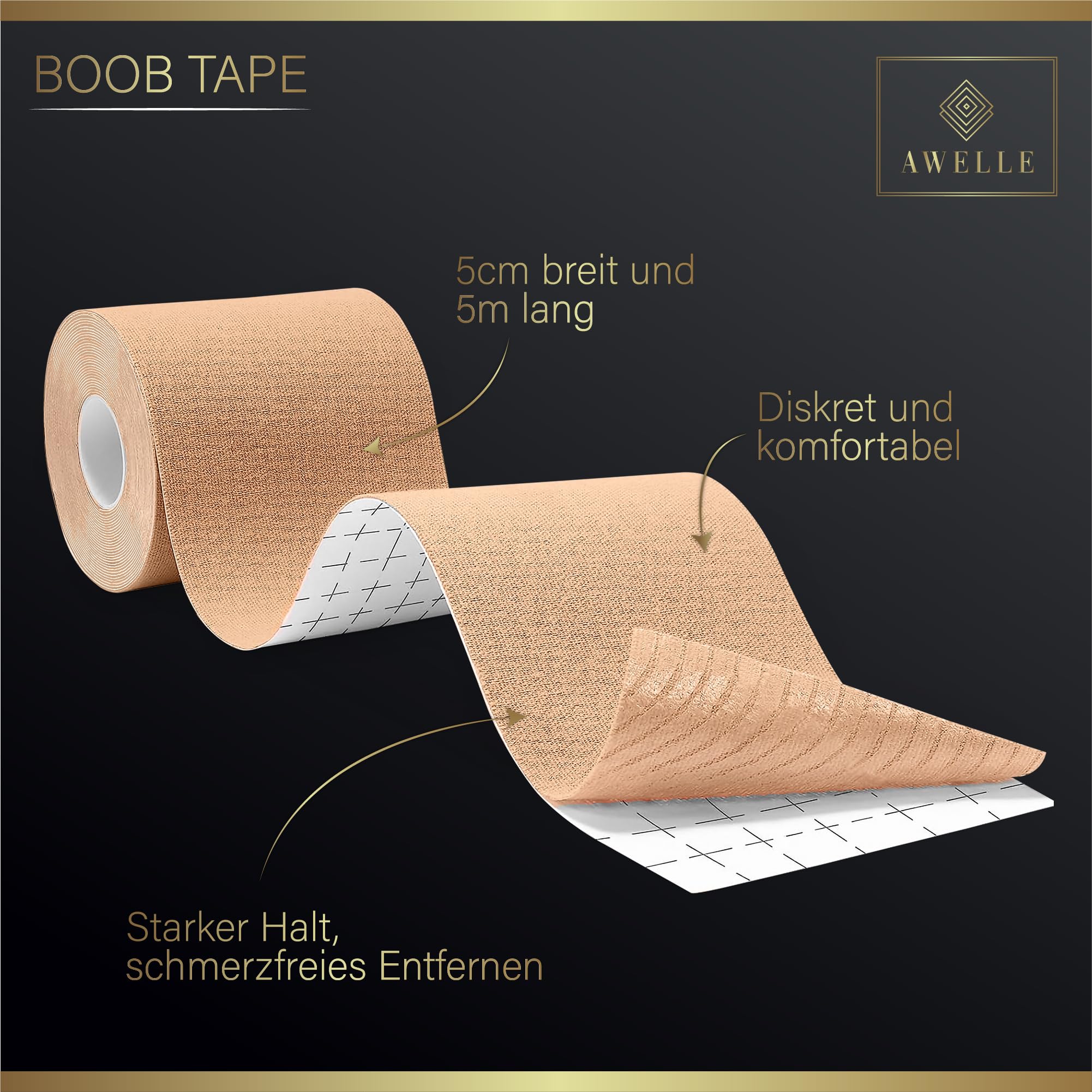 AWELLE Boob Tape Set – taśma na klatce piersiowej bez pleców, z super samoprzylepnymi podkładkami na sutki i 20 paskami, samoprzylepny biustonosz również do dużych piersi