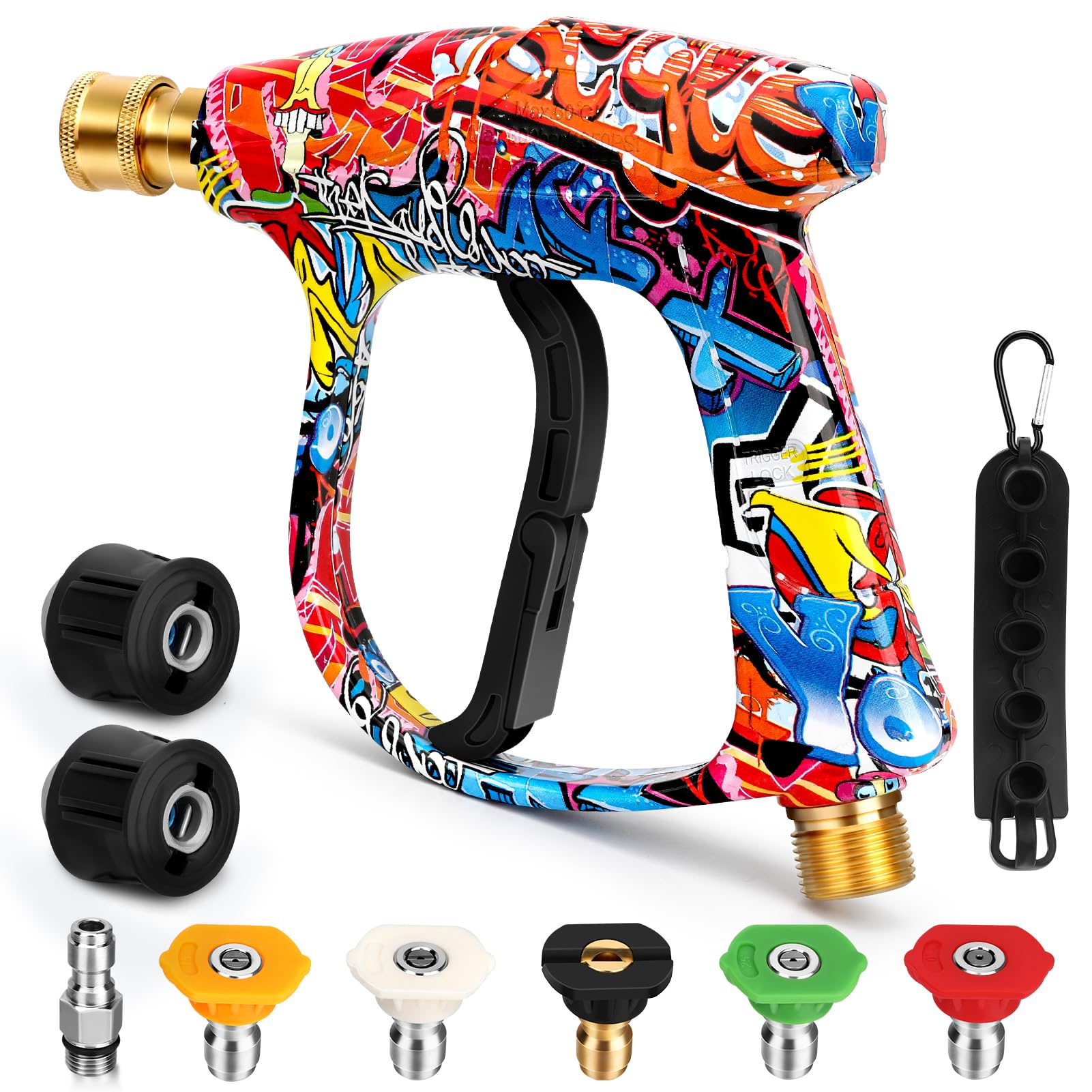 Pistolet de nettoyage à haute pression M22-14 mm, 4000 psi, 5 buses et 2 connecteurs de tuyau, entrée d'eau 6,35 mm
