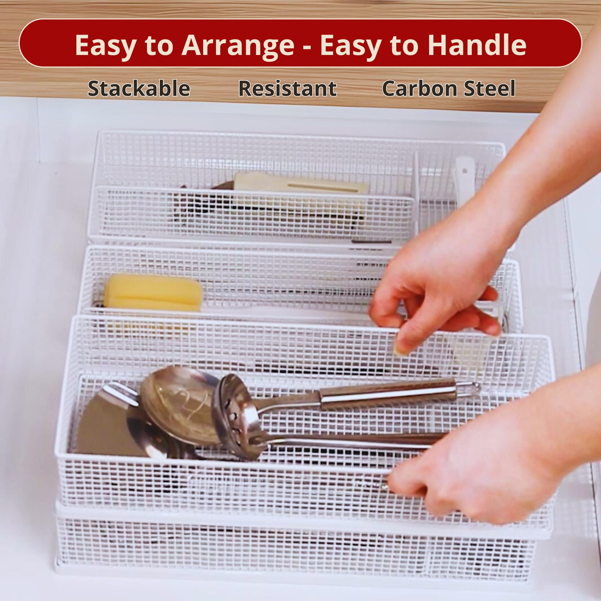 Cajón apilable para utensilios de cocina, almacenamiento para cubiertos grandes, versátil soporte para cubiertos para cajones de cocina eficientes y ordenados, solución que ahorra espacio