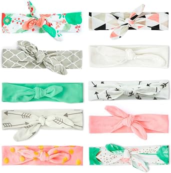 JLIKA Baby Girl Headbands 10 Pack Toddler Cotton Knotted Newborn Headband Headwrap Bows Hair Accessories
