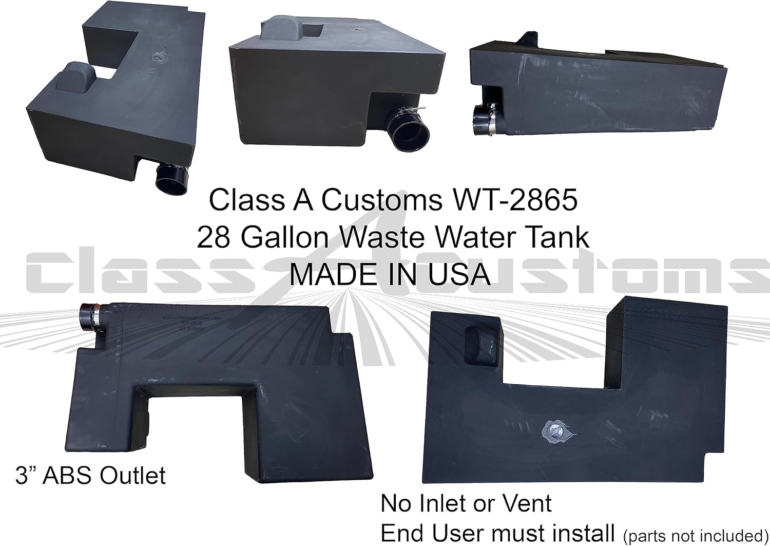 classAcustoms WT-2865 3" Black Water RV Waste Holding Tank 28 Gallon Concession and Camper Waste Black Gray Tank
