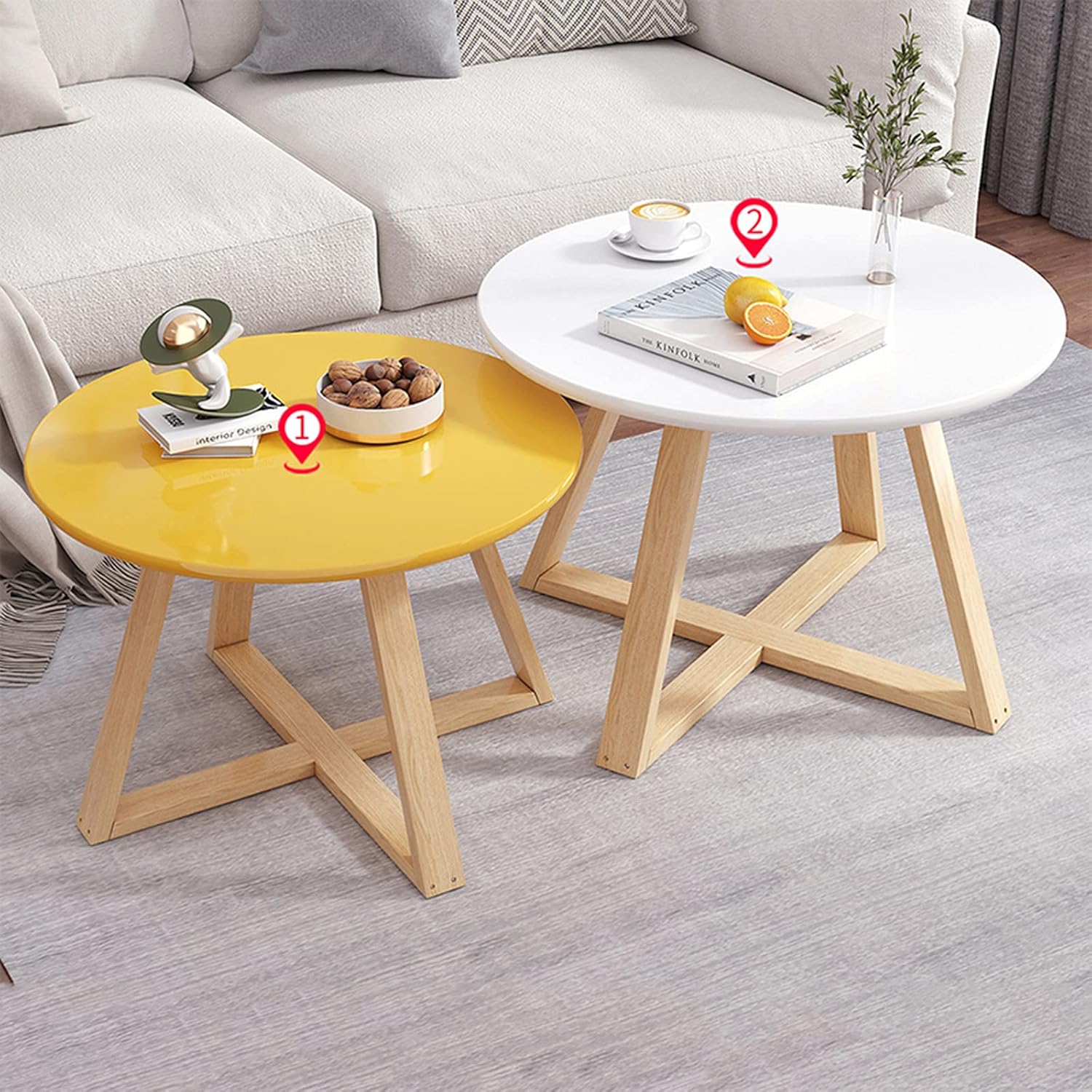 ラウンドネスティングテーブル、木製ラウンドコーヒーテーブルリビングルームソファーサイドテーブル(Size:50*50*40CM +7 テーブル  おしゃれ サイドテーブル 丸型 直径60cm 60×60 高さ50 丸テーブル ラウンドテーブル 円形 丸 ソファサイド ベッドサイド カフェ テーブル  ...