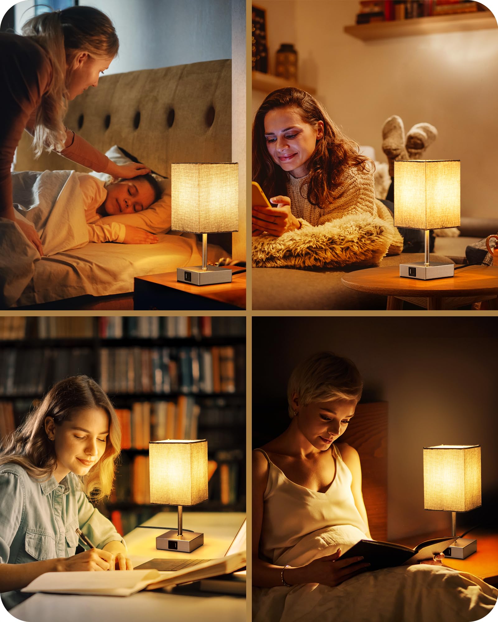 EDISHINE Lámpara de Noche LED Regulable Táctil 2 Lámparas de Mesa Modernas Lámpara 2 USB Puertos de Carga para Dormitorio Salón Alféizar Regalo Pantalla Gris