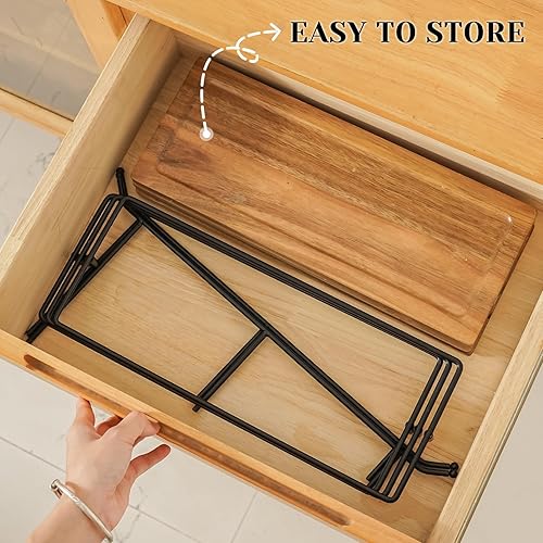 Miniatura 6 de ZONEYILA Soporte para servir de 3 niveles con plato de madera, bandejas de servir de 14 pulgadas con estante plegable más resistente, soporte