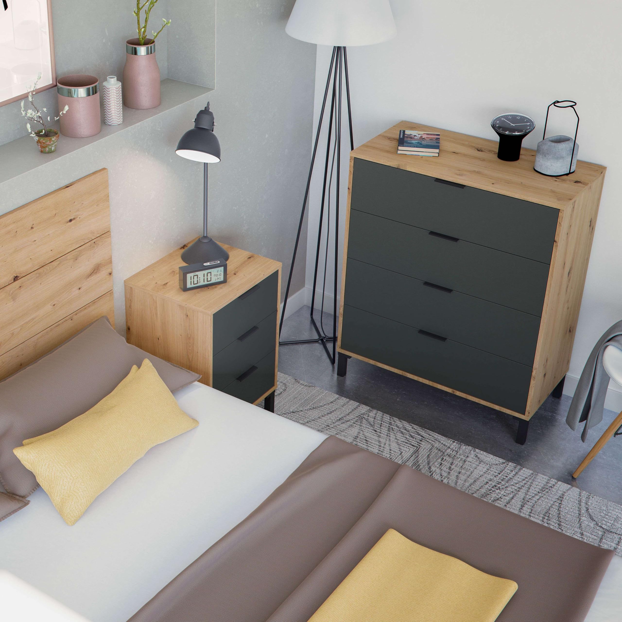 ML Design Cassettiera in Tessuto con 4 Cassetti 45x30x94 cm Grigio Ripiano in Metallo Nero Pannello in MDF Sistema di Ripiani Cassettiera per Soggiorno Camera da Letto Comodino Comò