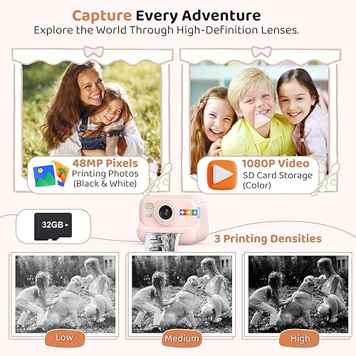 Miniatura 6 de Cámara de impresión instantánea para niños, regalos de cumpleaños para niñas y niños de 3 a 12 años, cámara de video 1080P para niños, ideas de