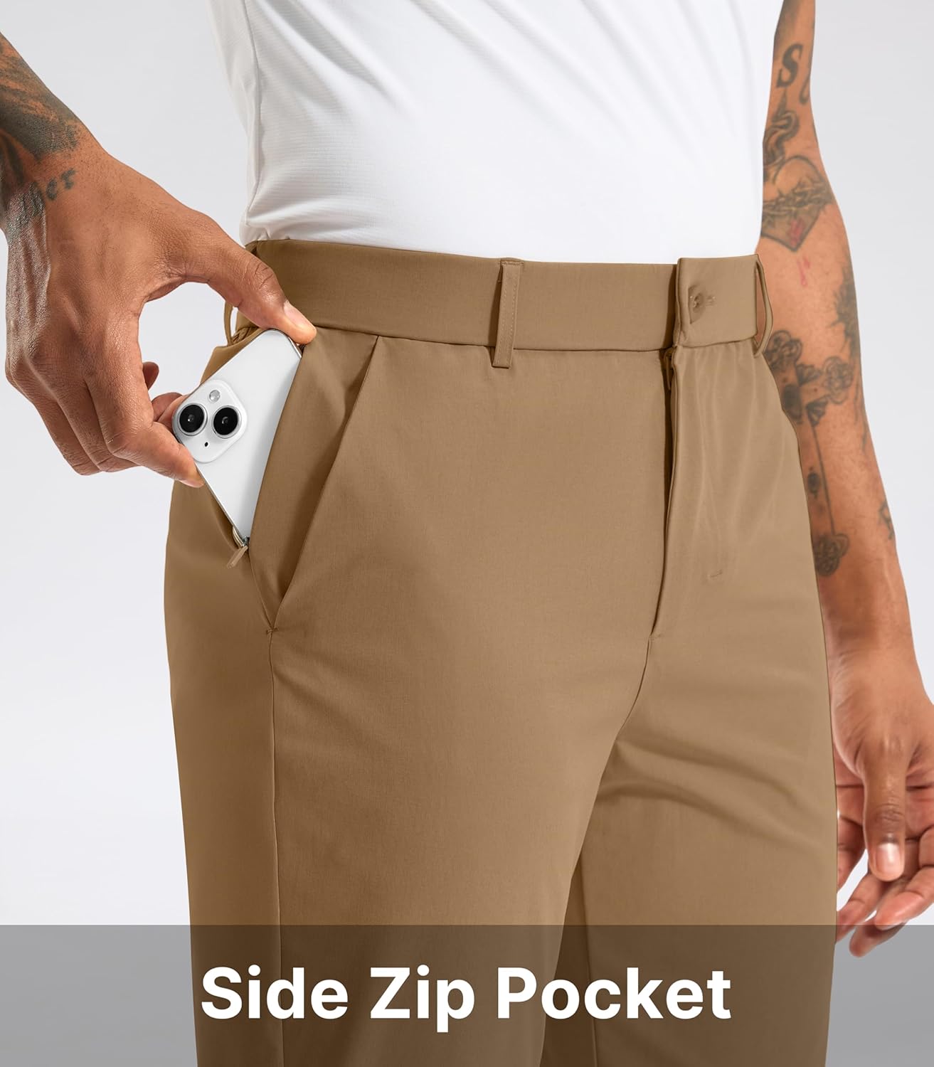 Soothfeel Mens Golf Pants Classic Fit Stretch Work Dress Pants 30"/32"/34" Quick Dry Lightweight Casual Trousers with Pockets - Image 4