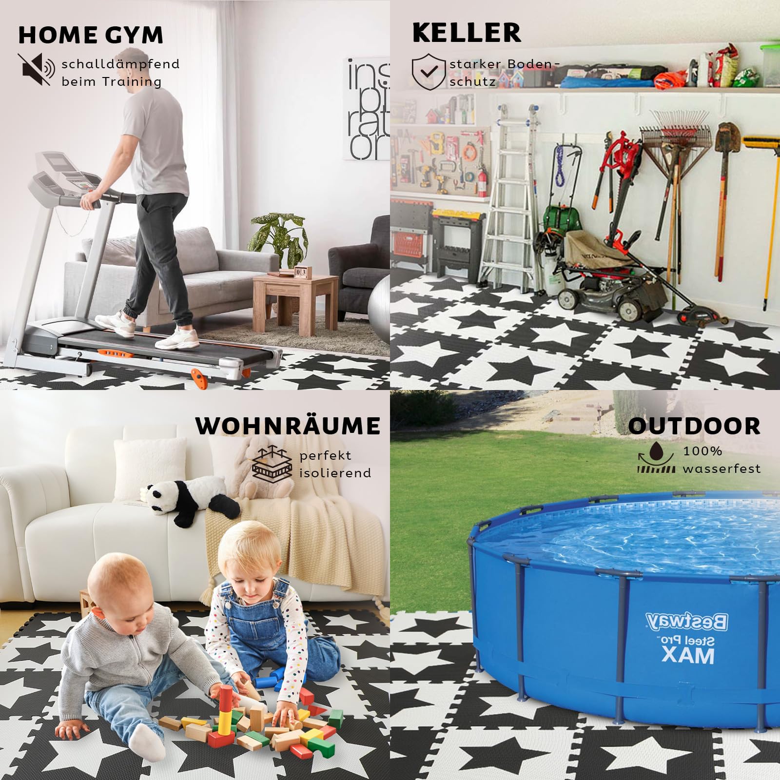 Tapete Puzzle 20 Piezas EVA Tapete Gimnasio Fitness Suelo Goma Protección Suelo Gimnasio Tapete Juego Niños Gateo Antideslizante con Bolsa Transporte(Negro Blanco)