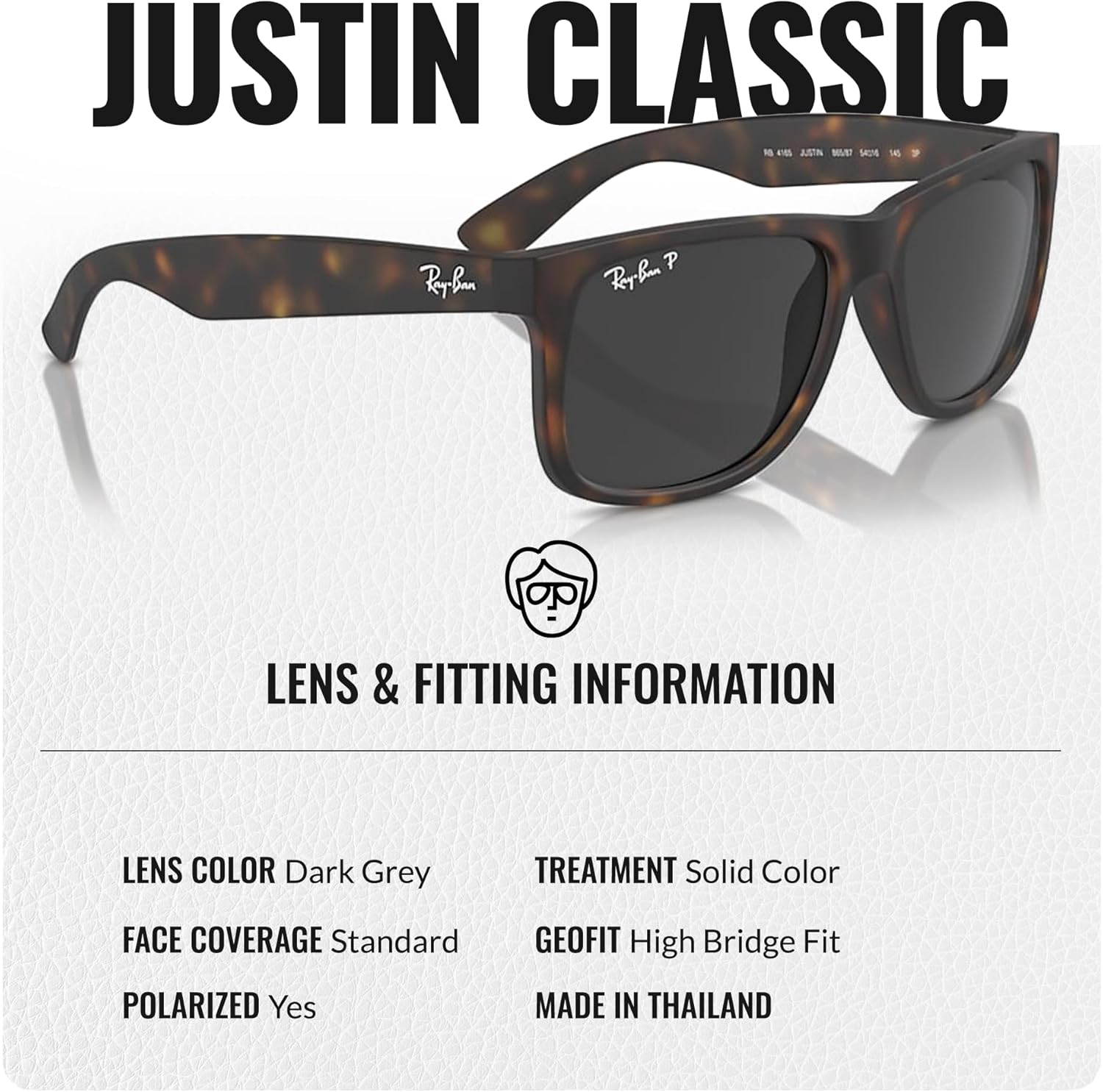 Ray-Ban RB4165 JUSTIN CLASSIC Square Shaped Sunglasses for Men & Women with Official RAYBAN Eyewear Kit - Image 5