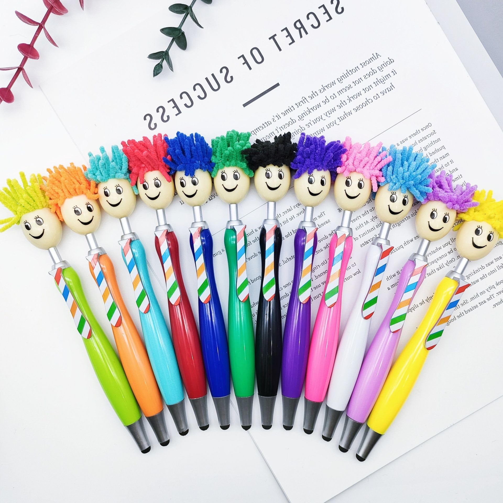 Arthink Pack of 20 Mop Head Ballpoint Pens Funny Mop Topper Pens with Plush Hair Writing Click Pen — view 2