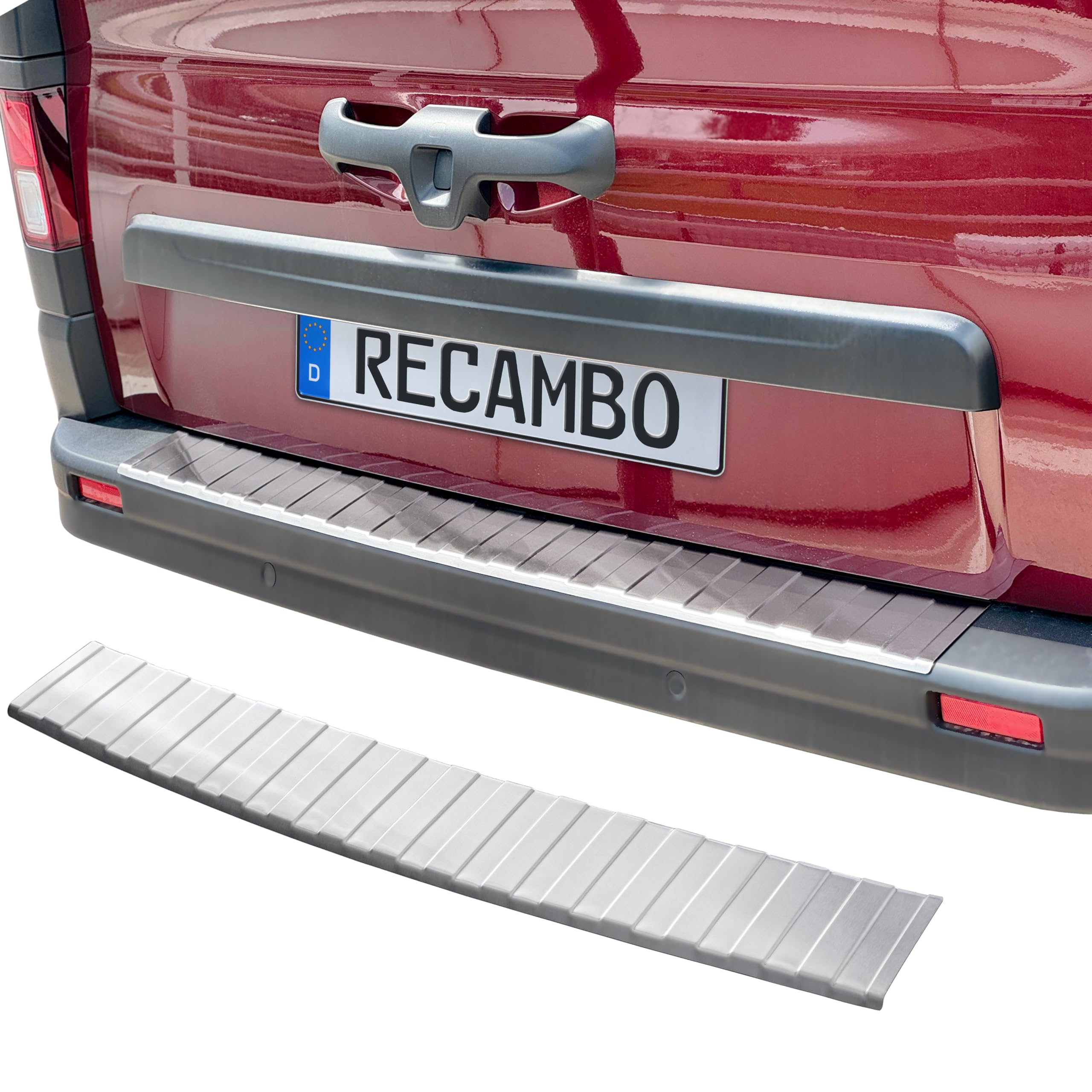 RECAMBO Ladekantenschutz Edelstahl kompatibel für Renault Trafic III | BJ ab 2014 - matt gebürstet mit Textur - Styling und Schutz für die Stoßstange