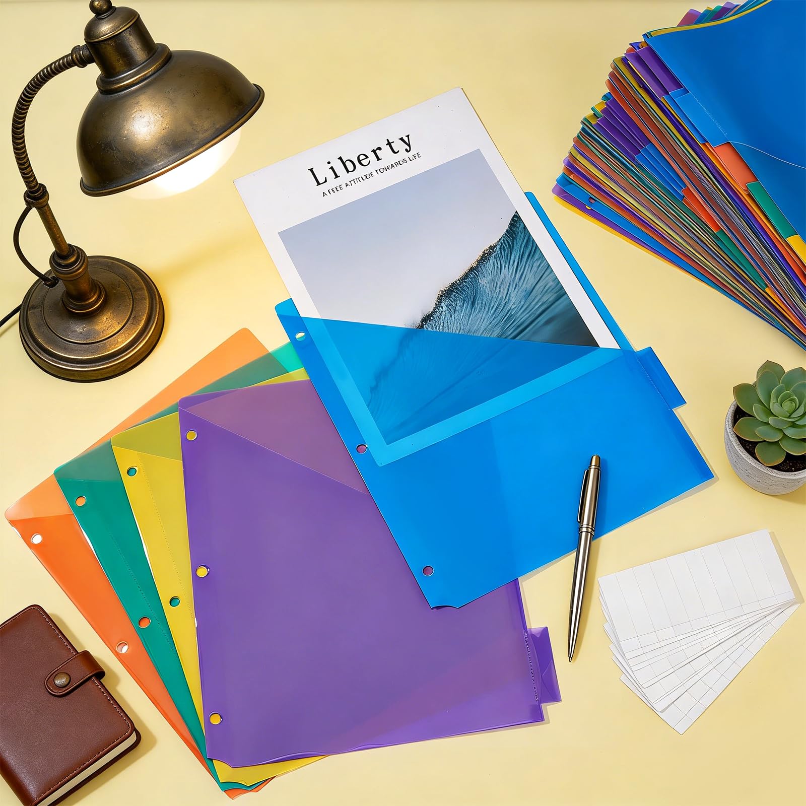 100 buste portadocumenti in plastica trasparente, 29 x 23 cm, 5 colori, multi tasca, organizer con biglietti scritti a mano, per ufficio, scuola, rientro a scuola, organizzazione e