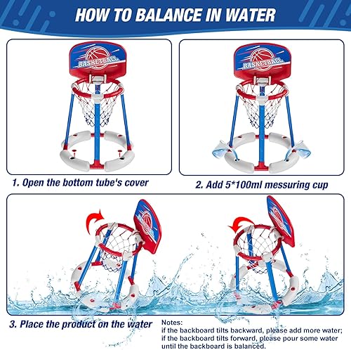 Miniatura 6 de HYES Aro de baloncesto para piscina junto a la piscina con tablero, juguetes flotantes para piscina con 4 pelotas de baloncesto4 globos de