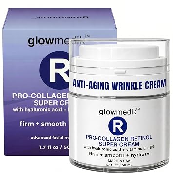 Glowmedik Retinol Cream for Face and Neck Collagen & Hyaluronic Acid Anti-Aging Moisturizer for Deep Wrinkles & Fine Lines Retinol Night Cream for Women and Men Sensitive Skin Safe Made in USA