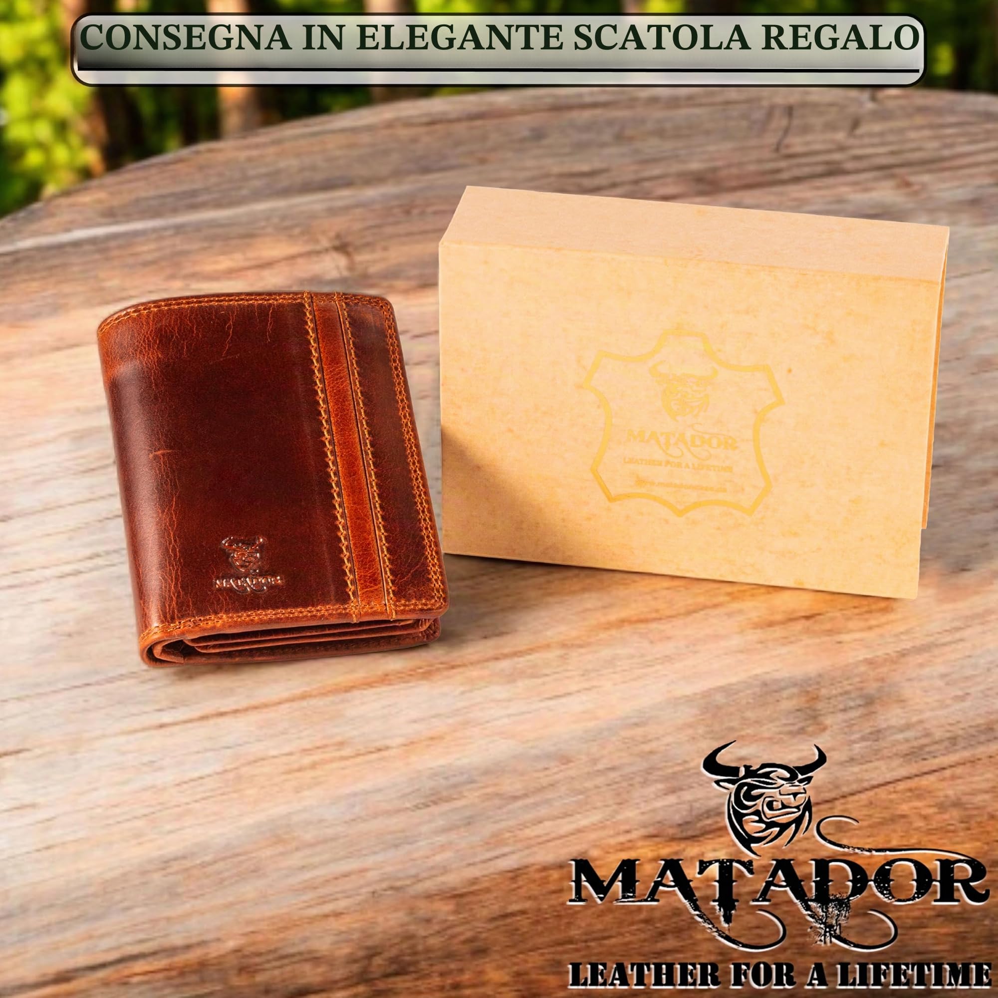 Matador Portafoglio da Uomo in Pelle Con Protezione RFID - Vintage Marrone