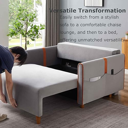 Miniatura 3 de RIDFY Sofá cama extraíble de 55.2 pulgadas, cama biplaza de terciopelo moderna 3 en 1 con almacenamiento, respaldo ajustable, sofá cama convertible