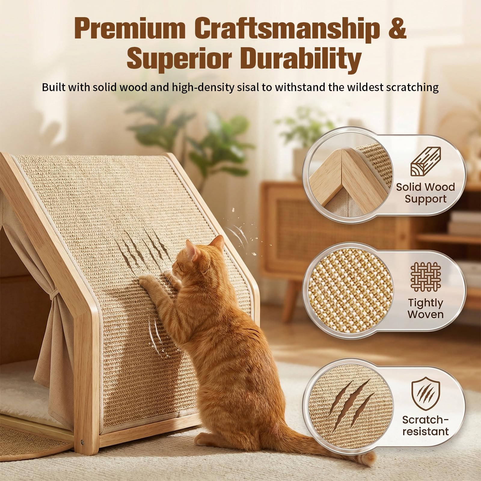 Katzenhaus, Katzenzelt, 2-in-1 Katzenzelt Drinnen und Kratzbrett Katze, Vereint Kratzmöglichkeit und Ruhezone, Bietet Platz für Zwei Katzen, (50×40×40cm)
