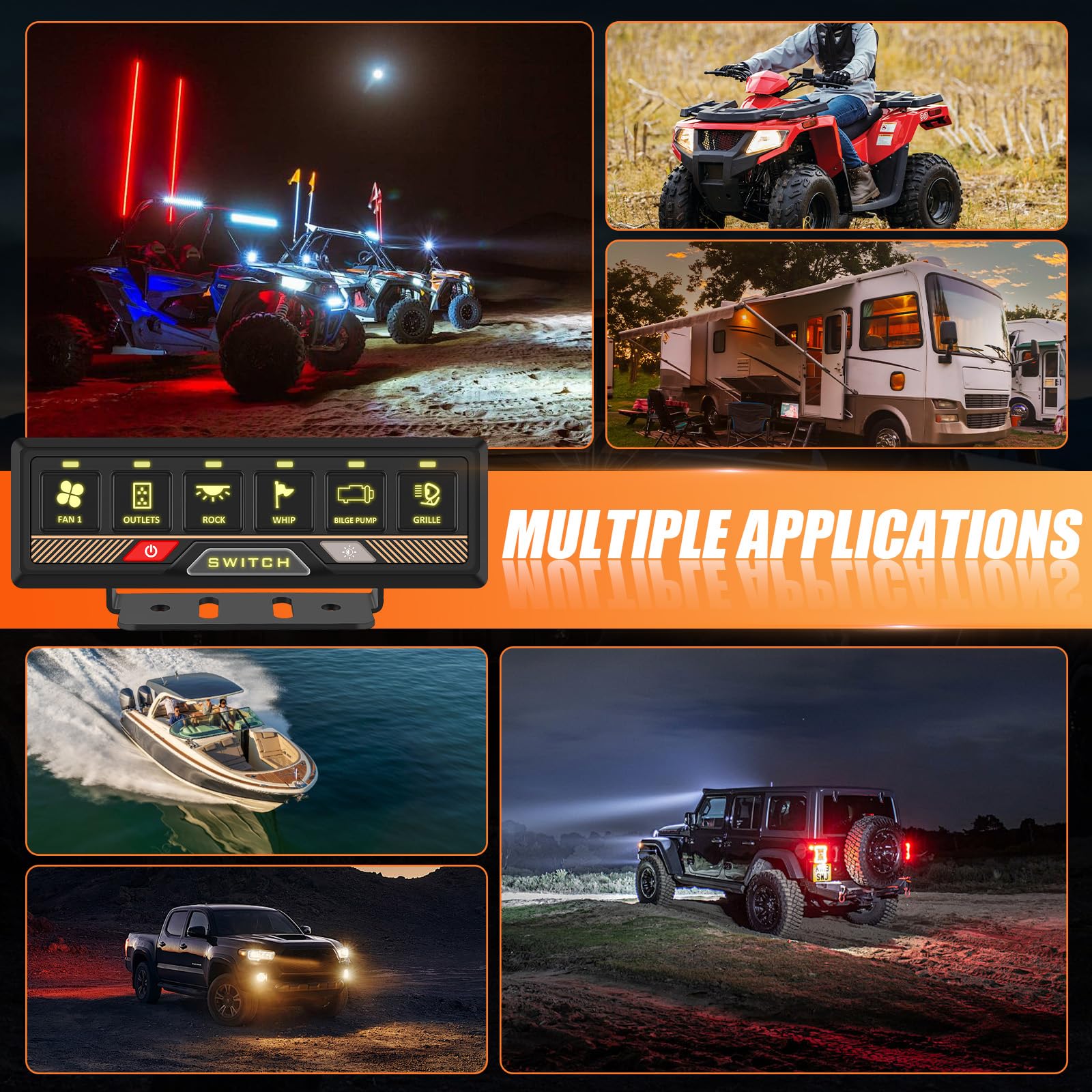 Chelhead Pannello di commutazione 6 gang RGB Bluetooth con app e telecomando, portata fino a 70 m, multifunzione, 4 modalità di illuminazione, compatibile con veicoli 12-24V, camion, fuoristrada
