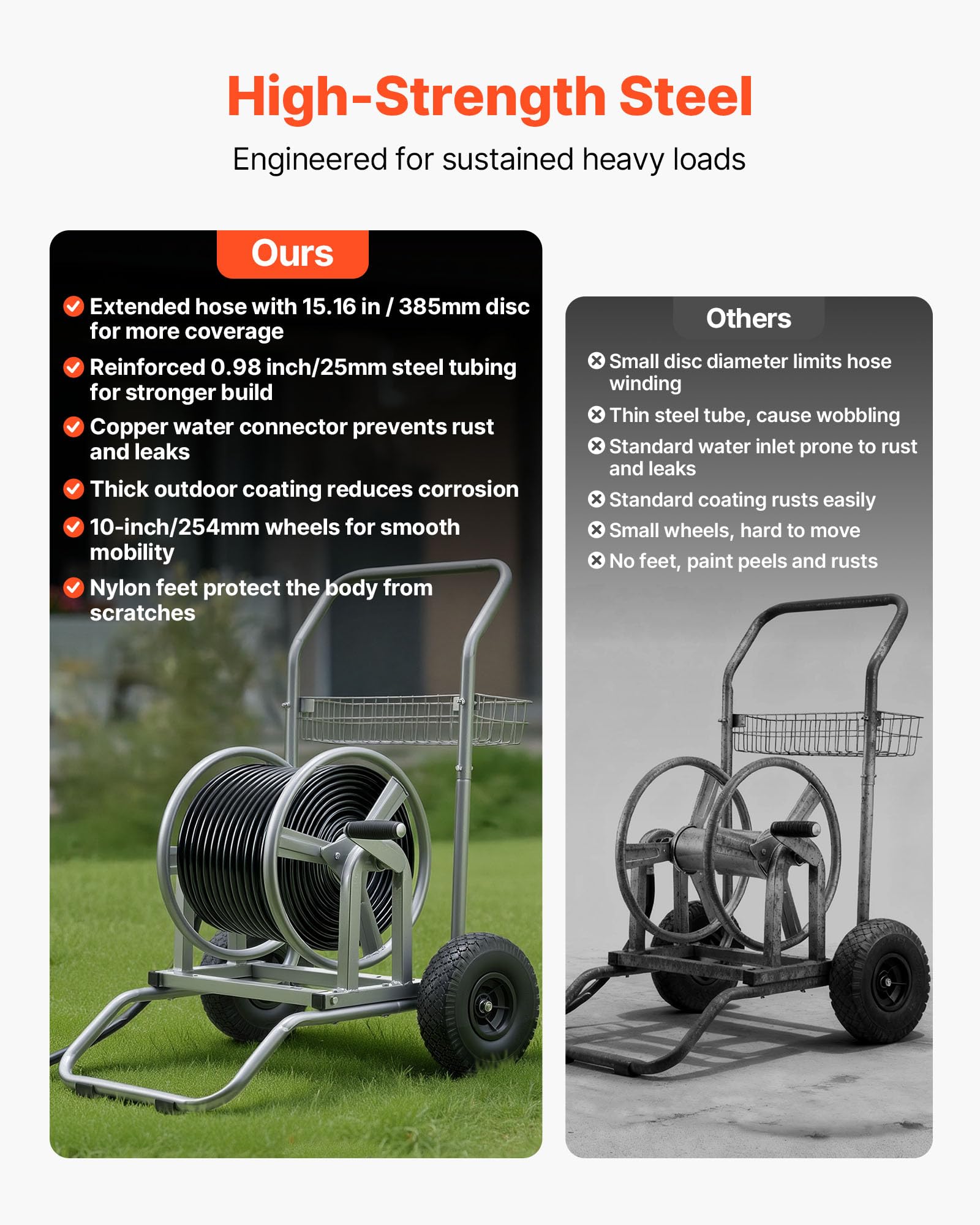 VEVOR Chariot Enrouleur Tuyau 53 M – Support Robuste Acier Pour Jardin Et Cour (Tuyau Non Inclus)