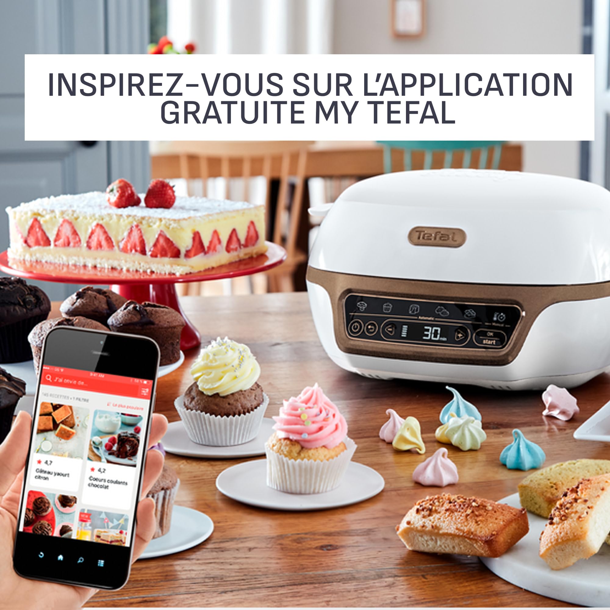 Tefal Cake Factory, Four à gâteaux intelligent, 5 programmes auto + mode manuel, Moules madeleines et donuts inclus, YY5726FG
